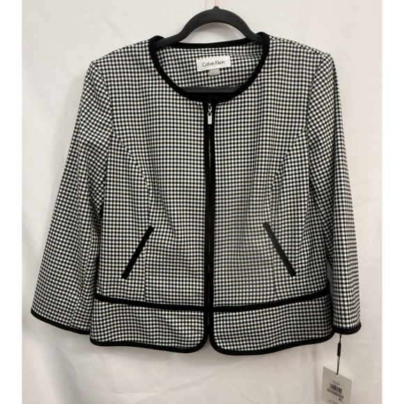 Calvin Klein Jackets & Blazers - NWT Calvin Klein Black White Gingham Zip Front Blazer Jacket Womens Size 12